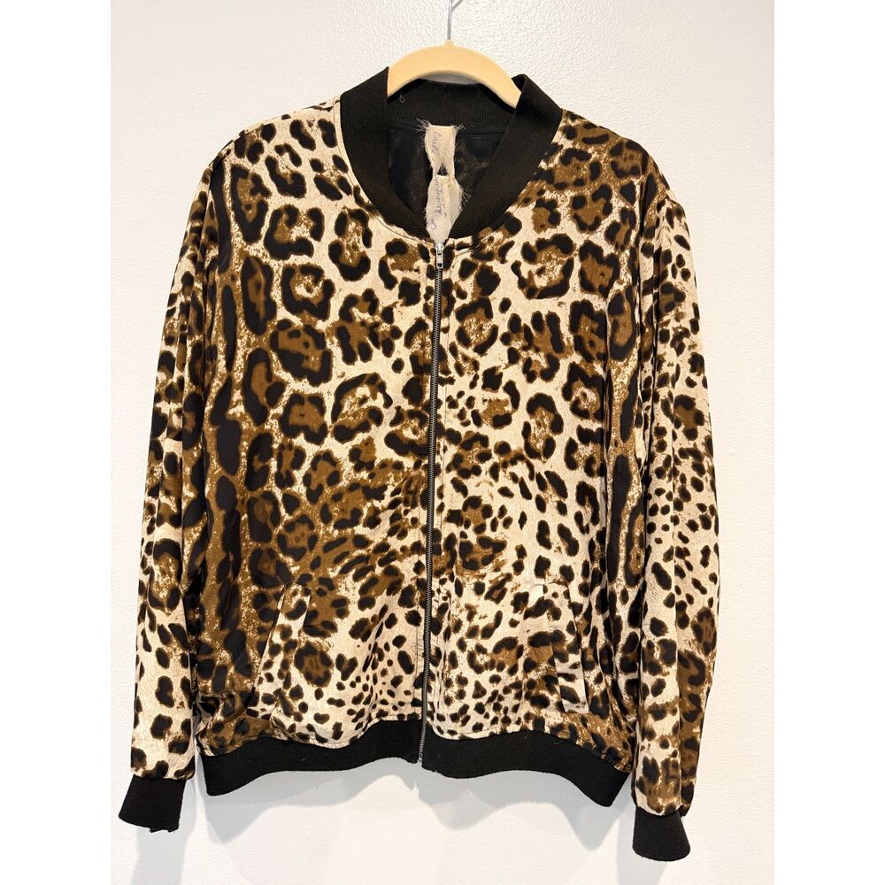 Laila & Savannah Silk Cheetah Print Bomber Jacket